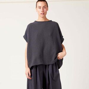 Black Crane Double Cotton Gauze Top